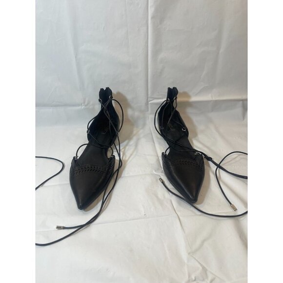 ALDO Women's Black Leather Lace Up Gladiator Pointed Toe Back Zip Flat Shoes 9 - Picture 3 of 11